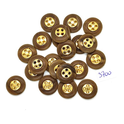 21 boutons en résine marron et doré - 18mm - tr3700