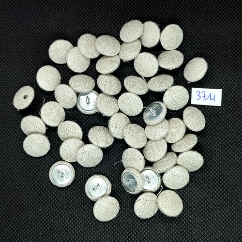 49 boutons en tissu blanc cassé/écru et métal argenté - 14mm - tr3711