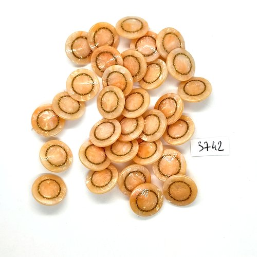 31 boutons en résine orange clair et doré - 15mm - tr3742