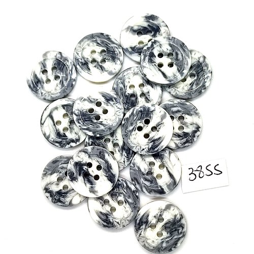 16 boutons en résine gris et blanc - 20mm - tr3855