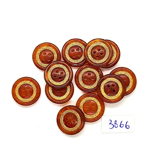 12 boutons en résine marron et doré - 18mm - tr3866