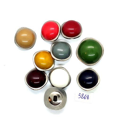 10 boutons en résine argenté et multicolore - 21mm et 22mm - tr3868