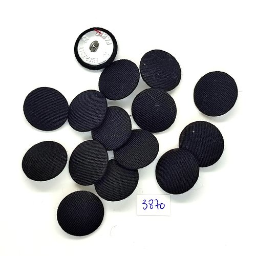 15 boutons en métal argenté dessous et tissu noir - 22mm - tr3870