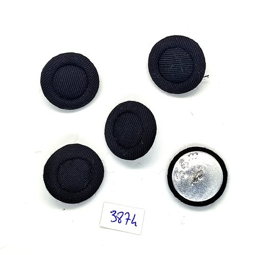 5 boutons en métal argenté dessous et tissu noir - 22/23mm - tr3874