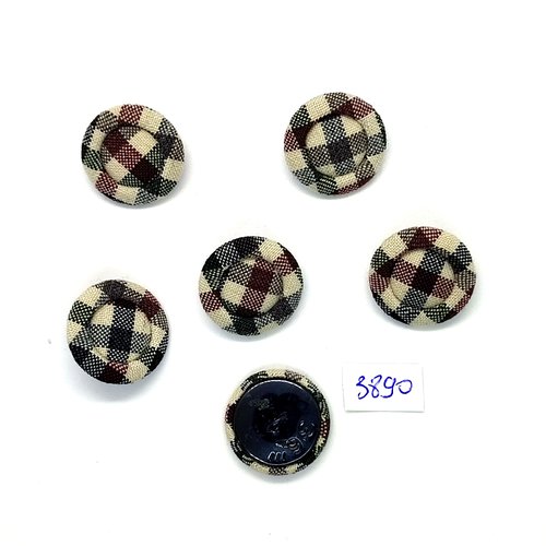 6 boutons en métal noir dessous et tissu noir et écru - 23mm - tr3890