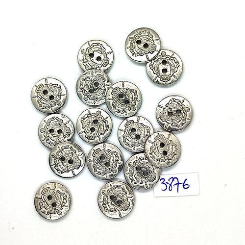 16 boutons en résine argenté - 15mm - tr3876