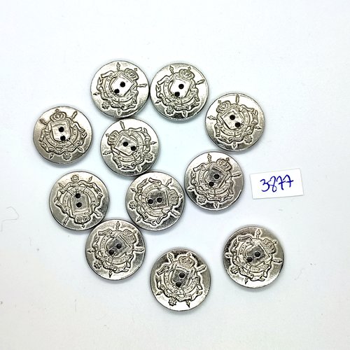 11 boutons en résine argenté - 22mm - tr3877