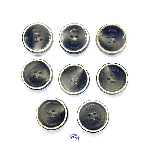 8 boutons en résine gris / bleu - 22mm - tr3881