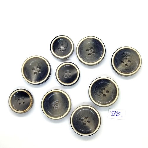 9 boutons en résine gris / bleu - 28mm et 22mm - tr3882