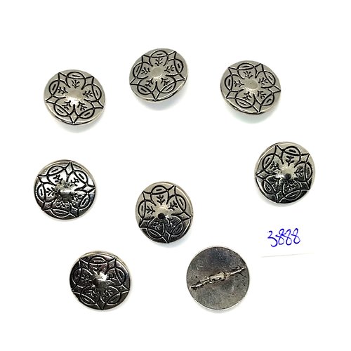 8 boutons en métal argenté - 20mm - tr3888