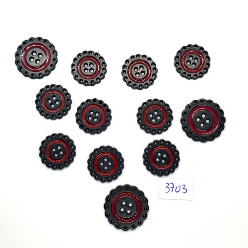 12 boutons en métal noir et bordeaux - 27mm et 22mm - tr3903