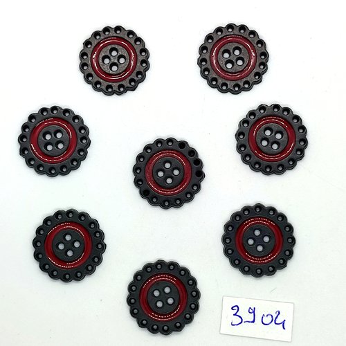 8 boutons en métal noir et bordeaux - 22mm - tr3904