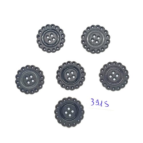 6 boutons en métal noir - 22mm - tr3915