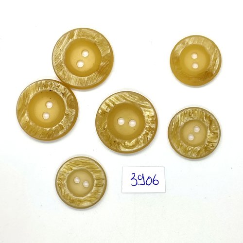 6 boutons en résine jaune / beige - 18mm et 28mm - tr3906