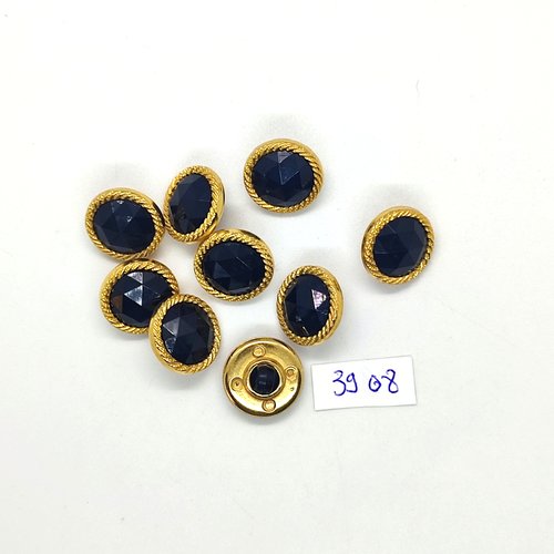 9 boutons en résine noir et doré - 15mm - tr3908