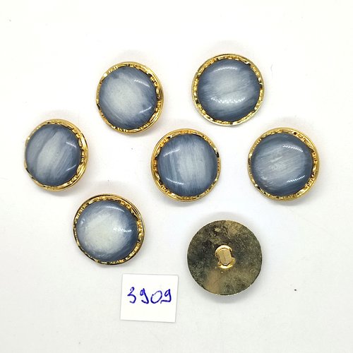7 boutons en résine bleu clair et doré - 21mm - tr3909