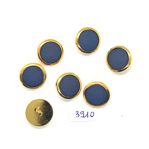 7 boutons en résine doré et tissu bleu - 19mm - tr3910
