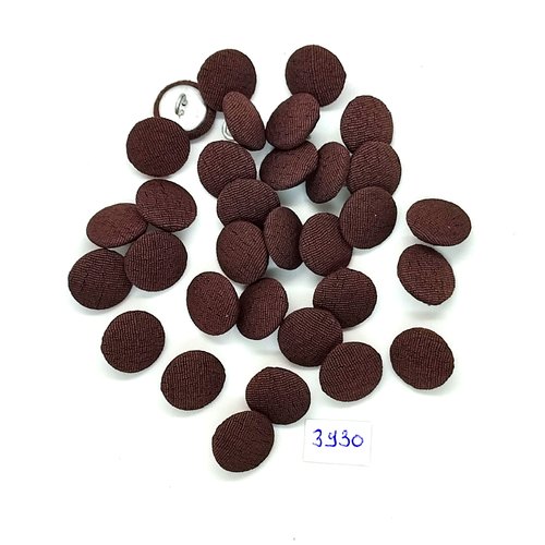 32 boutons en tissu marron et métal argenté - 14mm - tr3930