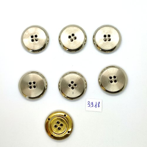 7 boutons en métal argenté et doré - 26mm - tr3918
