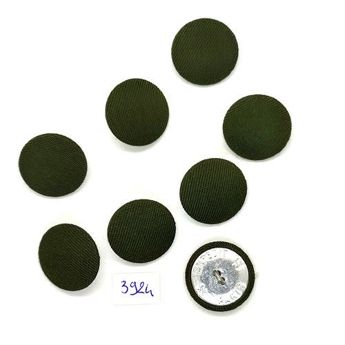 8 boutons en tissu vert et métal argenté - 22mm - tr3924