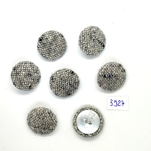 7 boutons en tissu gris / noir et métal argenté - 22mm - tr3927