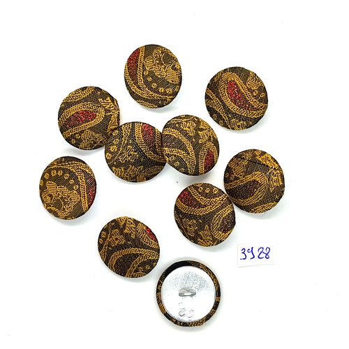 10 boutons en tissu or et métal argenté - 22mm - tr3928
