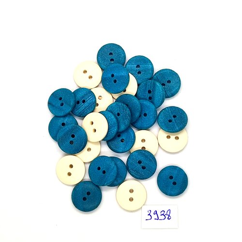 29 boutons en résine blanc cassé et bleu - 14mm - tr3938