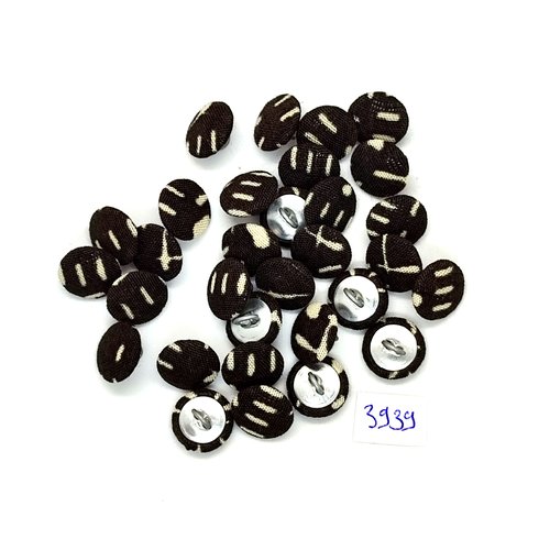 31 boutons en tissu blanc et noir et métal argenté - 12mm - tr3939