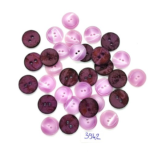 33 boutons en résine lilas foncé et clair - 15mm - tr3942