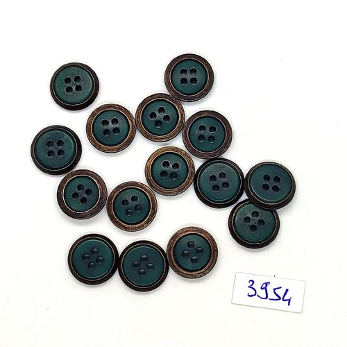 15 boutons en résine vert et bronze - 14mm - tr3954