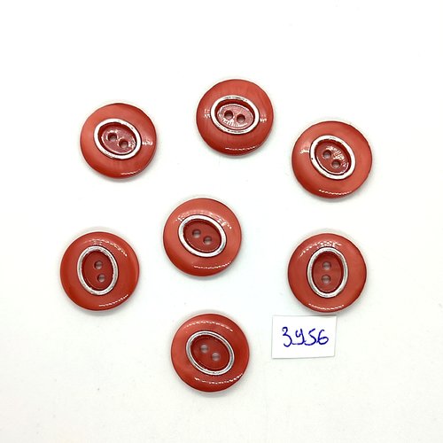 7 boutons en résine rose foncé et argenté - 20mm - tr3956