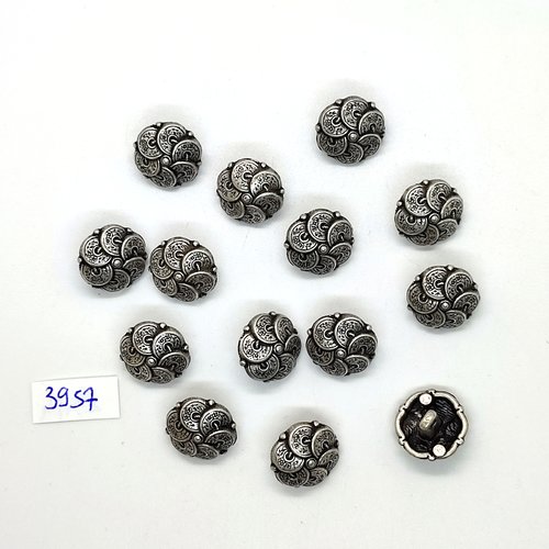 14 boutons en métal argenté - 15mm - tr3957