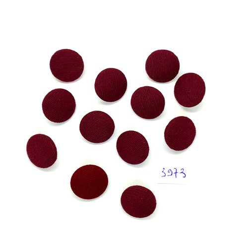 12 boutons en tissu bordeaux et métal argenté - 17mm - tr3973