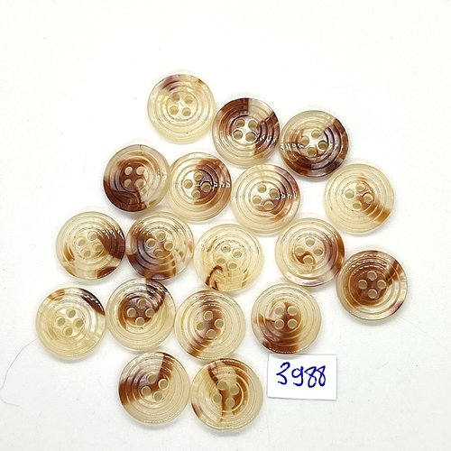 18 boutons en résine beige et marron - 15mm - tr3988