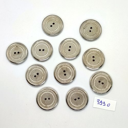 11 boutons en résine argenté - 22mm - tr3990