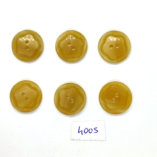 6 boutons en résine beige / jaune - 21mm - tr4005