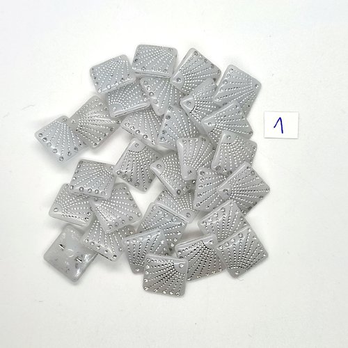 30 boutons en résine avec strass blanc et argenté - 14x14mm