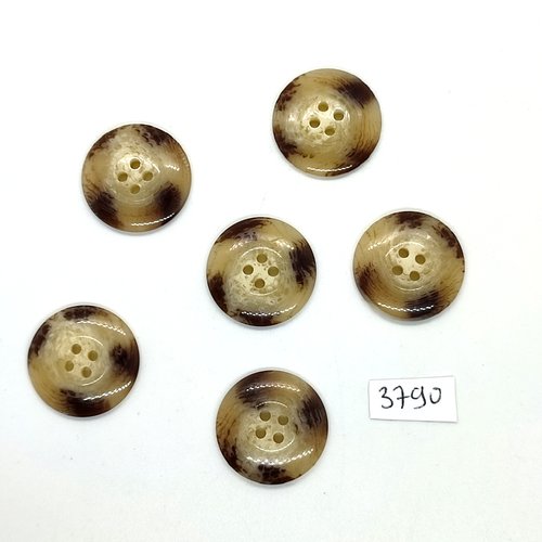 6 boutons en résine marron et beige - 23mm - tr3790