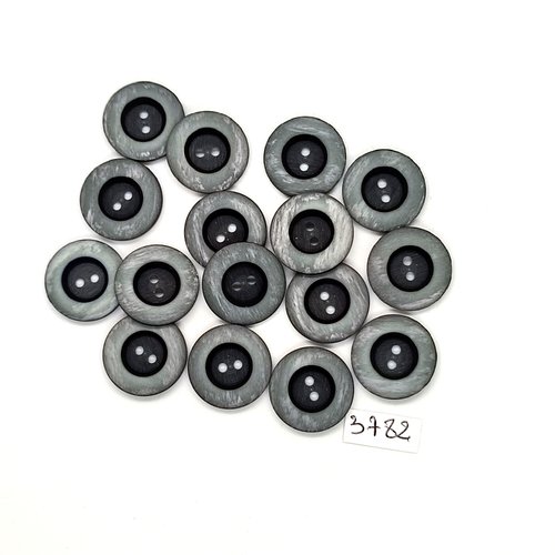 16 boutons en résine gris et noir - 18mm - tr3782