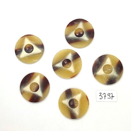 6 boutons en résine beige et gris - 25mm - tr3797