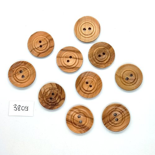 10 boutons en bois marron clair - 22mm - tr3809