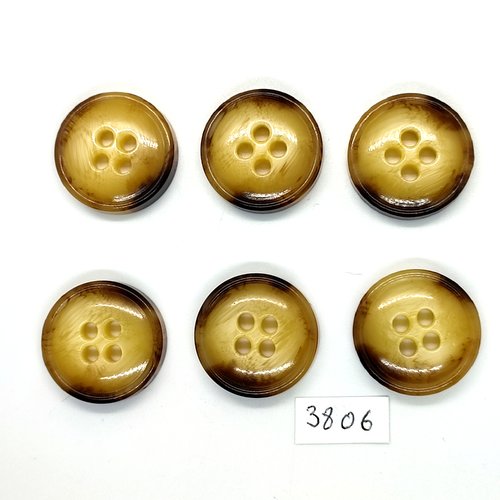6 boutons en résine marron et beige - 27mm - tr3806
