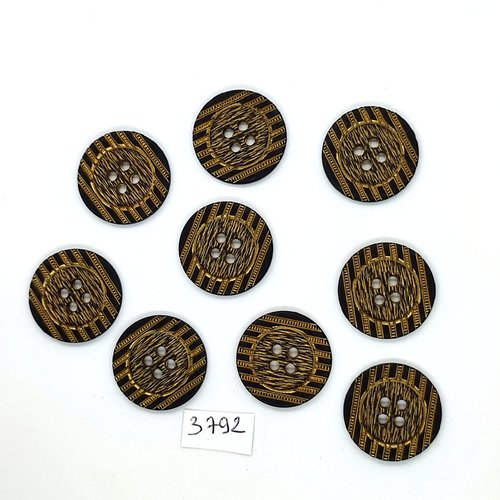 9 boutons en résine noir et doré - 23mm - tr3792