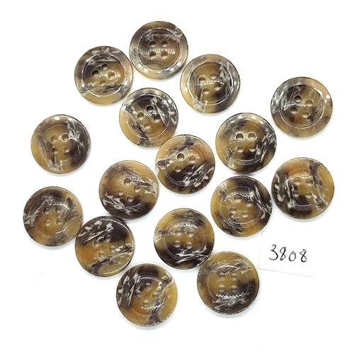 16 boutons en résine beige foncé et marron - 20mm - tr3808