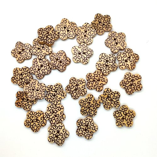 26 boutons en bois noir et fond beige - 17mm