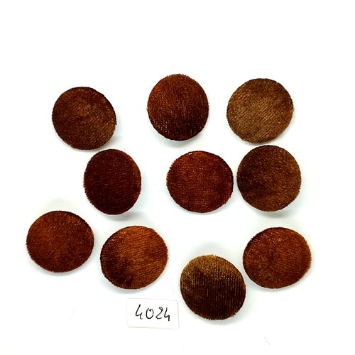 10 boutons en velours marron et métal argenté - 22mm - tr4024