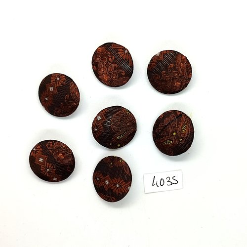 7 boutons en tissu marron et métal argenté - 22mm - tr4035