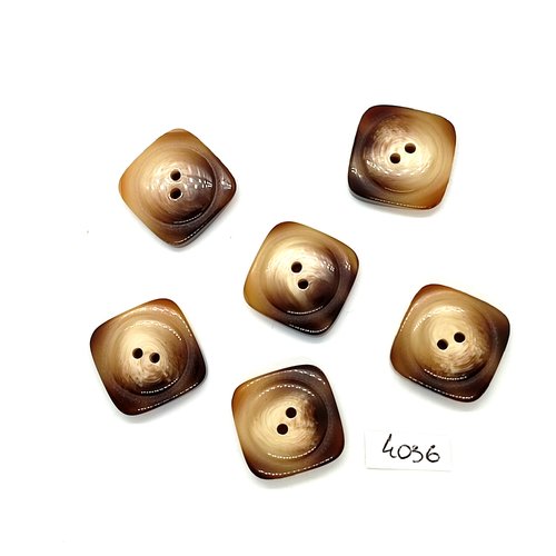 6 boutons en résine marron et beige - 23x23mm - tr4036