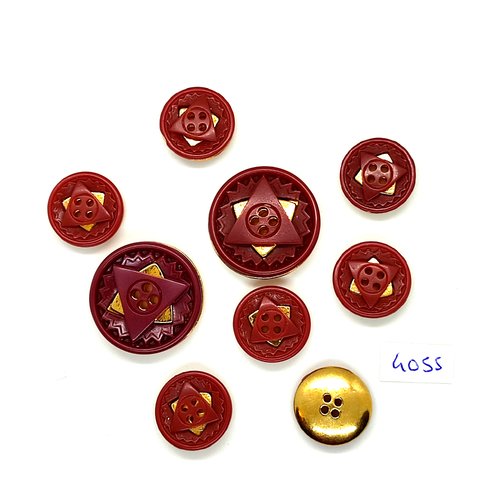 9 boutons en résine marron et métal doré - 27mm et 18mm - tr4055