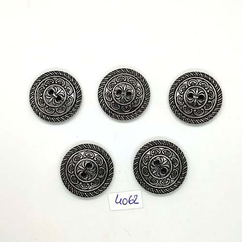 5 boutons en résine argenté - 27mm - tr4062